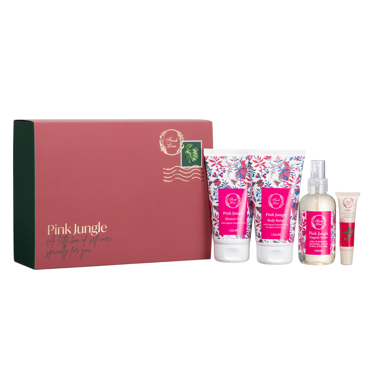 Σετ Pink Jungle της Fresh Line με Αφρόλουτρο 150ml, Body Butter 150ml, Fragrant Water 150ml και Cherry Lip & Cheek Tint 10ml