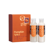 Σετ δώρου Pumpkin Spice της Fresh Line με αφρόλουτρο και γαλάκτωμα σώματος με άρωμα κολοκύθας και μπαχαρικών.